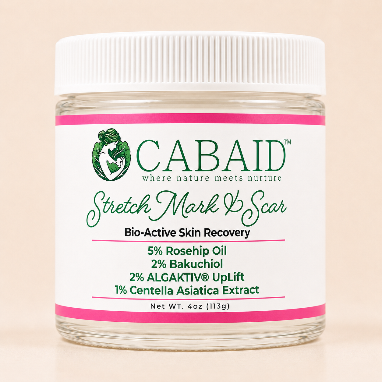 CABAID Stretch Mark and Scar Bio-Active Skin Recovery Cream jar
