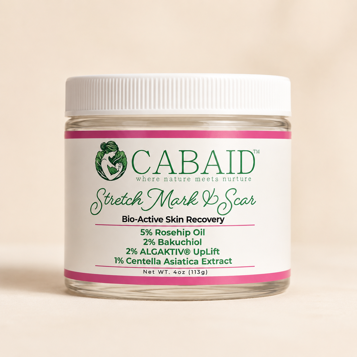 CABAID Stretch Mark and Scar Bio-Active Skin Recovery Cream front jar