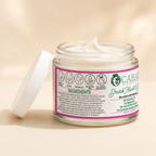CABAID Stretch Mark and Scar Bio-Active Skin Recovery Cream side label with open jar texture